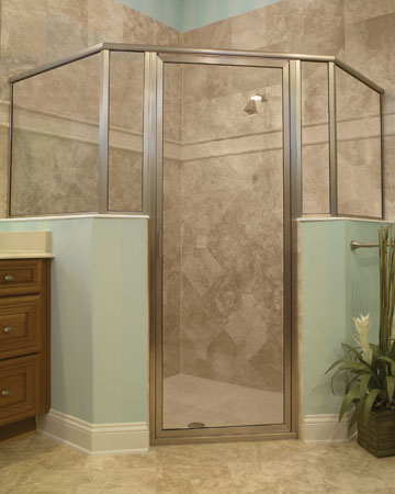 CrystalLine Hinge Series - Framed Neo Angle - Clear Glass with Brushed Nickel Finish CrystalLine Hinge Series - Framed Neo Angle - Clear Glass with Brushed Nickel Finish