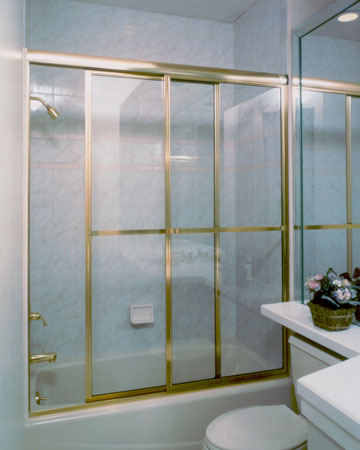 Parklane Bypass Series - Clear Glass with Gold Finish Classic By-Pass Aquatex Glass with Silver Finish
