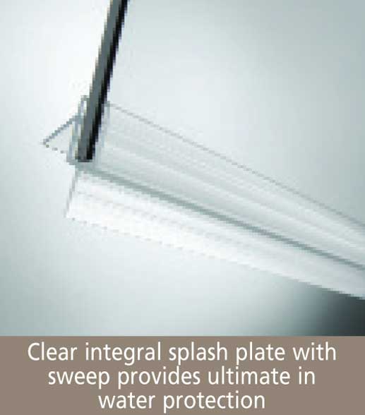 Splendor's clear integral splash plate with water-tight sweep